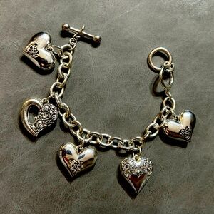 Silver Brighton style bubble heart charm bracelet